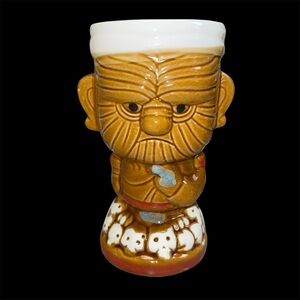 Tiki Soul ANGRY HEADHUNTER 6.5” w/ SKULLS BASE Ceramic Cocktail Glass Mug